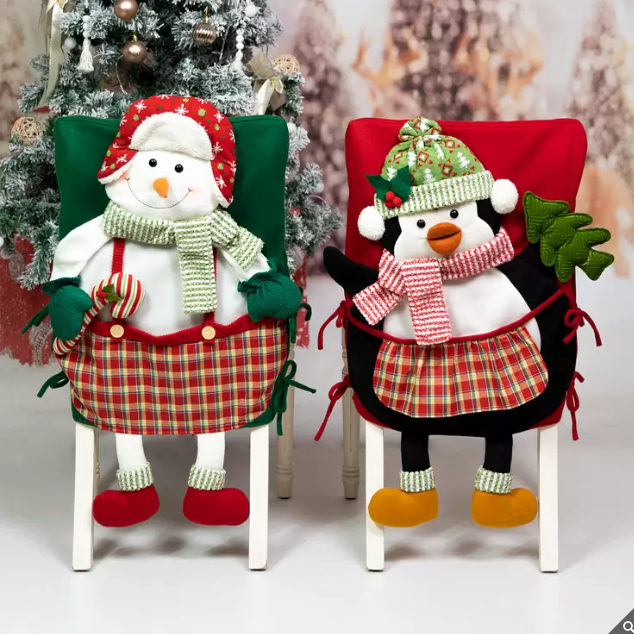 Cubiertas para Silla con Detalle Navideño 2 Piezas, Hombre de Nieve y Piinguino