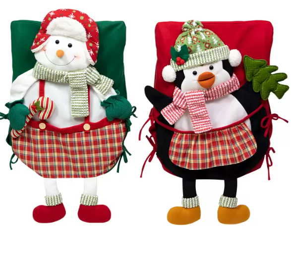 Cubiertas para Silla con Detalle Navideño 2 Piezas, Hombre de Nieve y Piinguino