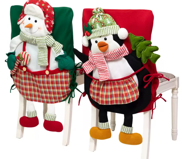 Cubiertas para Silla con Detalle Navideño 2 Piezas, Hombre de Nieve y Piinguino