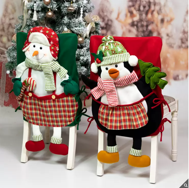 Cubiertas para Silla con Detalle Navideño 2 Piezas, Hombre de Nieve y Piinguino